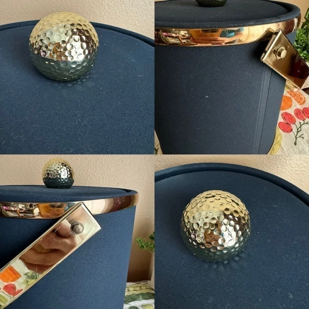 Vintage style lady golfer navy ice bucket with lid